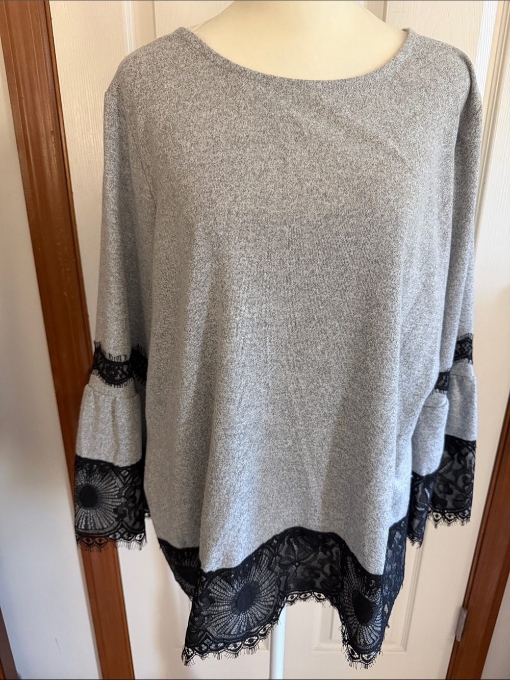 Dress Barn Women's Gray Lace-Trim Knit Top